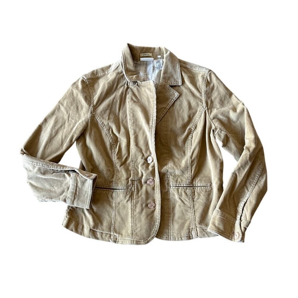 Vintage St. John's Bay Tan Khaki Cotton Stretch Blazer Western Revival LP Y2K - Picture 2 of 5